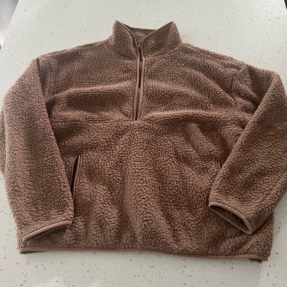 SKIMS Brown Sherpa Half-Zip Pullover